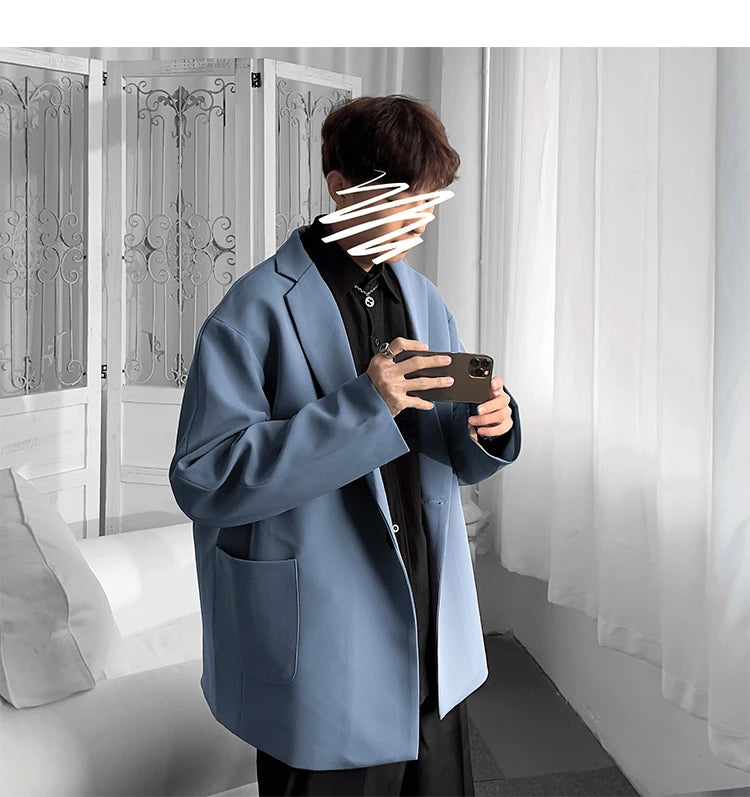 Riolio Korean-style Men Casual Blazers Male One Button Suit Jackets Daily Business Streetwear All-match Simple Suit-tops