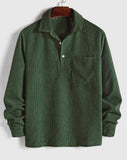 Riolio Shirts for Men Corduroy Long Sleeves Shirt Half Button Solid Blouses Fall Spring Streetwear Overshirts Tops with Pocket