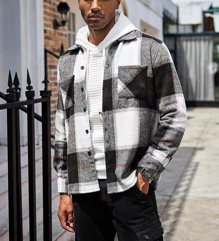 Riolio Spring Autumn Men Shirt Turn-down Collar Cotton Blend Long Sleeve Plaid Buttons Shirt Coat Casual Loose Streetwear Man Clothes