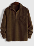 Riolio Shirts for Men Corduroy Long Sleeves Shirt Half Button Solid Blouses Fall Spring Streetwear Overshirts Tops with Pocket