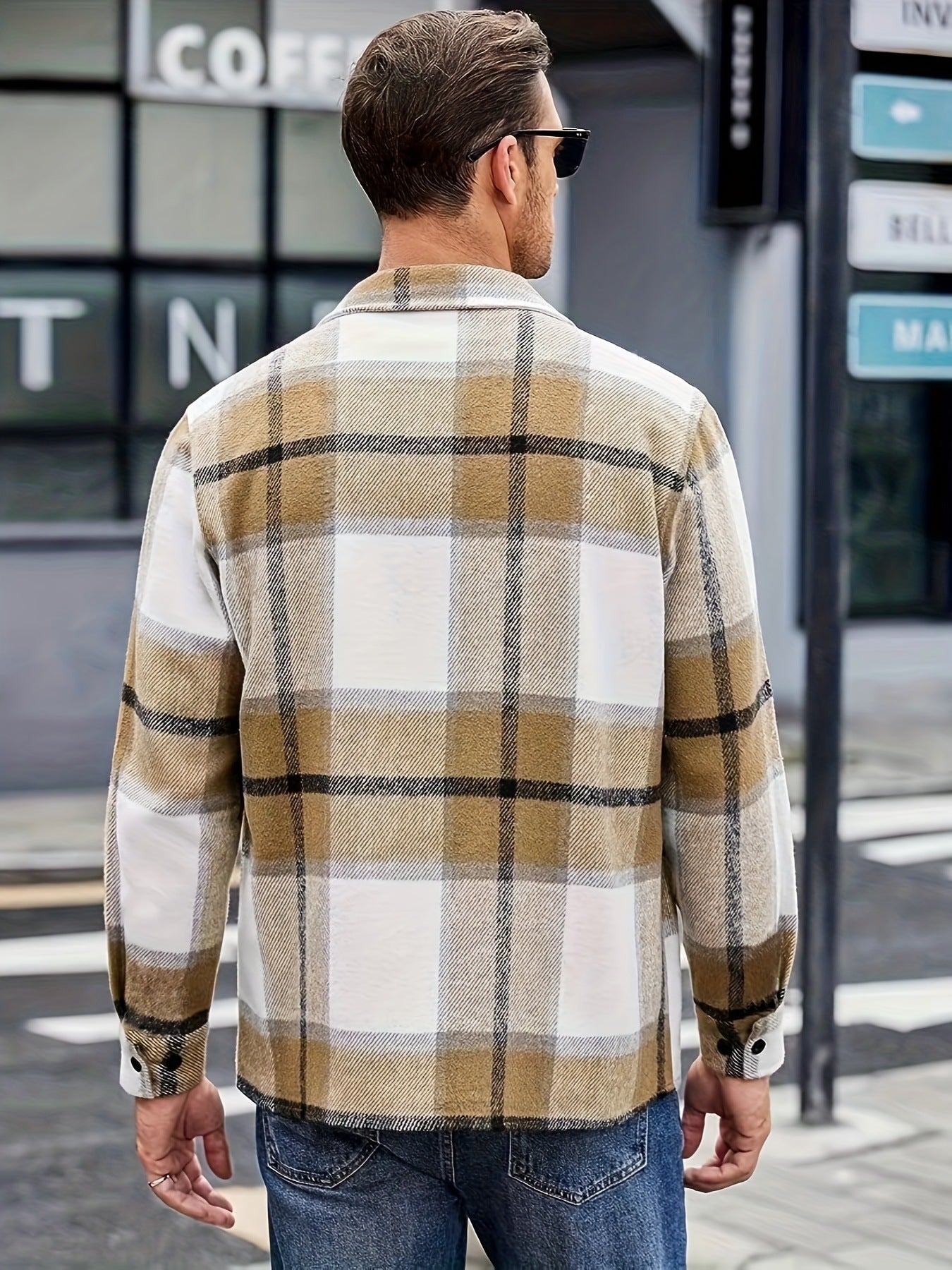 Riolio Spring Autumn Men Shirt Turn-down Collar Cotton Blend Long Sleeve Plaid Buttons Shirt Coat Casual Loose Streetwear Man Clothes
