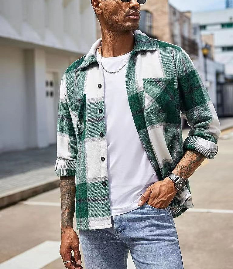 Riolio Spring Autumn Men Shirt Turn-down Collar Cotton Blend Long Sleeve Plaid Buttons Shirt Coat Casual Loose Streetwear Man Clothes
