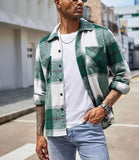 Riolio Spring Autumn Men Shirt Turn-down Collar Cotton Blend Long Sleeve Plaid Buttons Shirt Coat Casual Loose Streetwear Man Clothes
