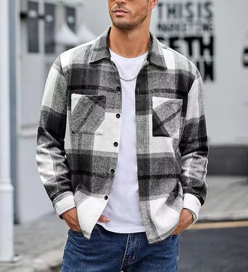Riolio Spring Autumn Men Shirt Turn-down Collar Cotton Blend Long Sleeve Plaid Buttons Shirt Coat Casual Loose Streetwear Man Clothes