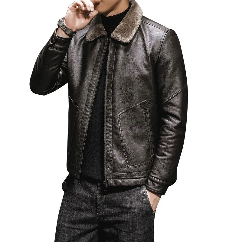 Riolio Casual Punk Rock Thick Leather Coats Slim Windproof Blazer Stand Collar Outwear Men's Pu Leather Jacket Zipper Motorcycle Jacket