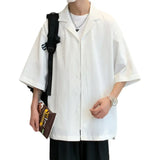 Riolio Summer Short Sleeved Shirt Men Fashion Casual Shirt Men Streetwear Korean Loose Ice Silk White Shirt Mens Large Size 5XL