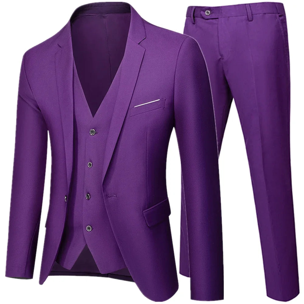 Riolio Business Suit Jacket Coat Blazers Trousers Waistcoat Men Wedding Three Pieces Pants Vest Large Size Professional Dress 3 Pcs Set