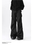 Riolio American High Street Pleated Pants Floor Mopping Micro Trumpet Black Trousers Luxury Sense Clean Fit Casual Curved Knife Pants