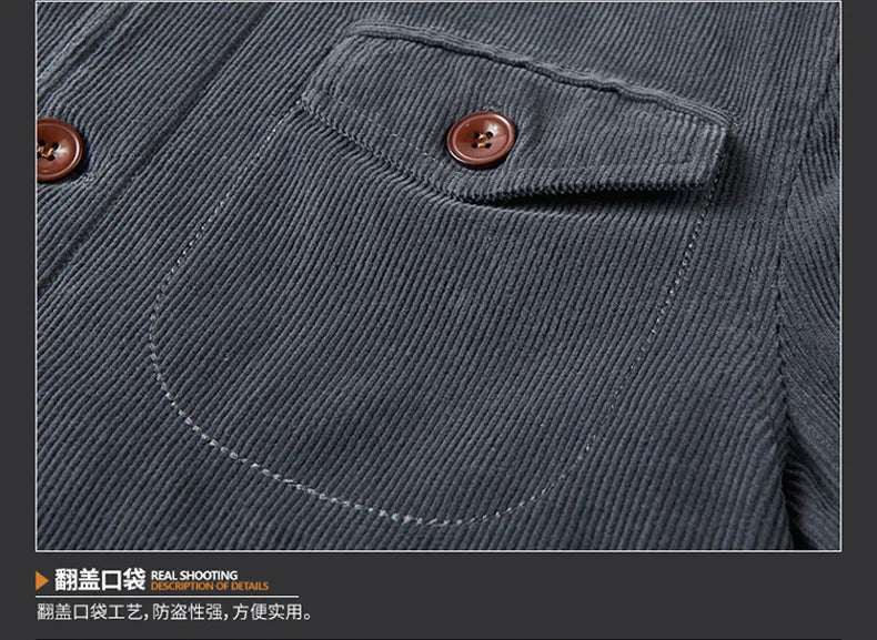 Riolio Winter Mens Jacket Warm Corduroy Jackets and Coats Fur Collar Winter Casual Coats Outwear Male Thermal Cotton Jacket Streetwear