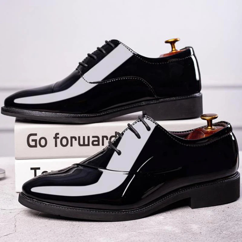 Riolio PU Patent Leather Shoes for Men Oxfords Lace Up Male Wedding Party Office Work Shoes Elegant Designer Brand Dress Shoes for Men