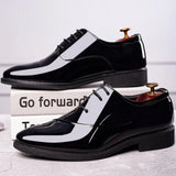 Riolio PU Patent Leather Shoes for Men Oxfords Lace Up Male Wedding Party Office Work Shoes Elegant Designer Brand Dress Shoes for Men