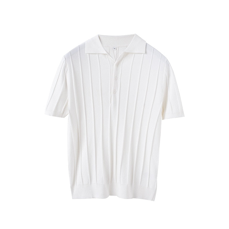 Riolio Spring Summer Knit Polo Shirt Men Casual Turn-down Collar Button Fashion Striped Solid Slim Tops Newest Ice Silk Cotton Knitwear