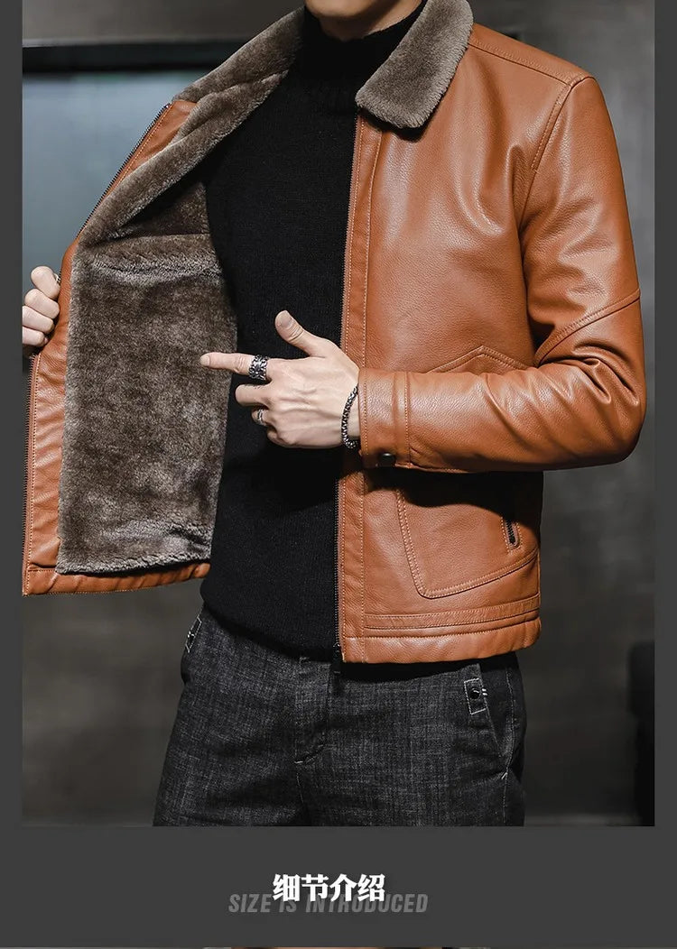 Riolio Casual Punk Rock Thick Leather Coats Slim Windproof Blazer Stand Collar Outwear Men's Pu Leather Jacket Zipper Motorcycle Jacket