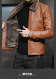 Riolio Casual Punk Rock Thick Leather Coats Slim Windproof Blazer Stand Collar Outwear Men's Pu Leather Jacket Zipper Motorcycle Jacket