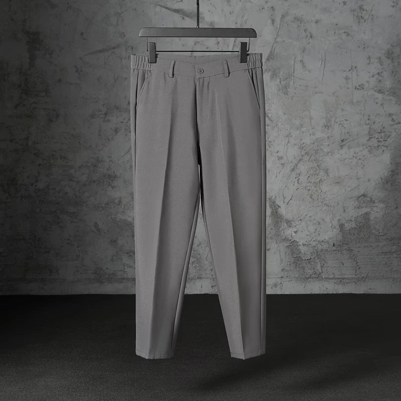 Riolio New Fashion Male Suit Pants Light Luxury Draped Cropped Button-down Business Casual Pants Premium Slim-fit Elegant Dress Trouser