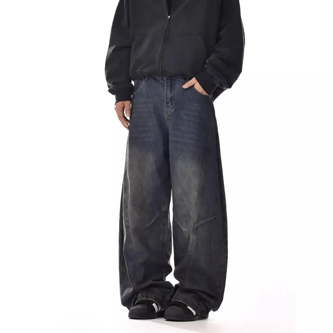 Riolio American spring and autumn men and women washed curved knife jeans for couples loose and trendy straight leg casual pants y2k