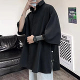 Riolio Summer Short Sleeved Shirt Men Oversized Black White Shirt Men Streetwear Korean Loose Ice Silk Shirts Mens Casual Shirt M-3XL