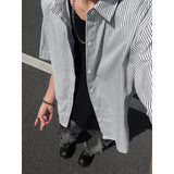 Riolio Summer Short Sleeved Shirt Men Black Blue Casual Shirt Men Streetwear Korean Loose Striped Shirt Mens Formal Dress Shirts