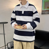 Riolio Striped Black T-shirts Men Preppy Stylish College Long Sleeve Harajuku Japanese Handsome Casual Baggy All-match Streetwear Cool