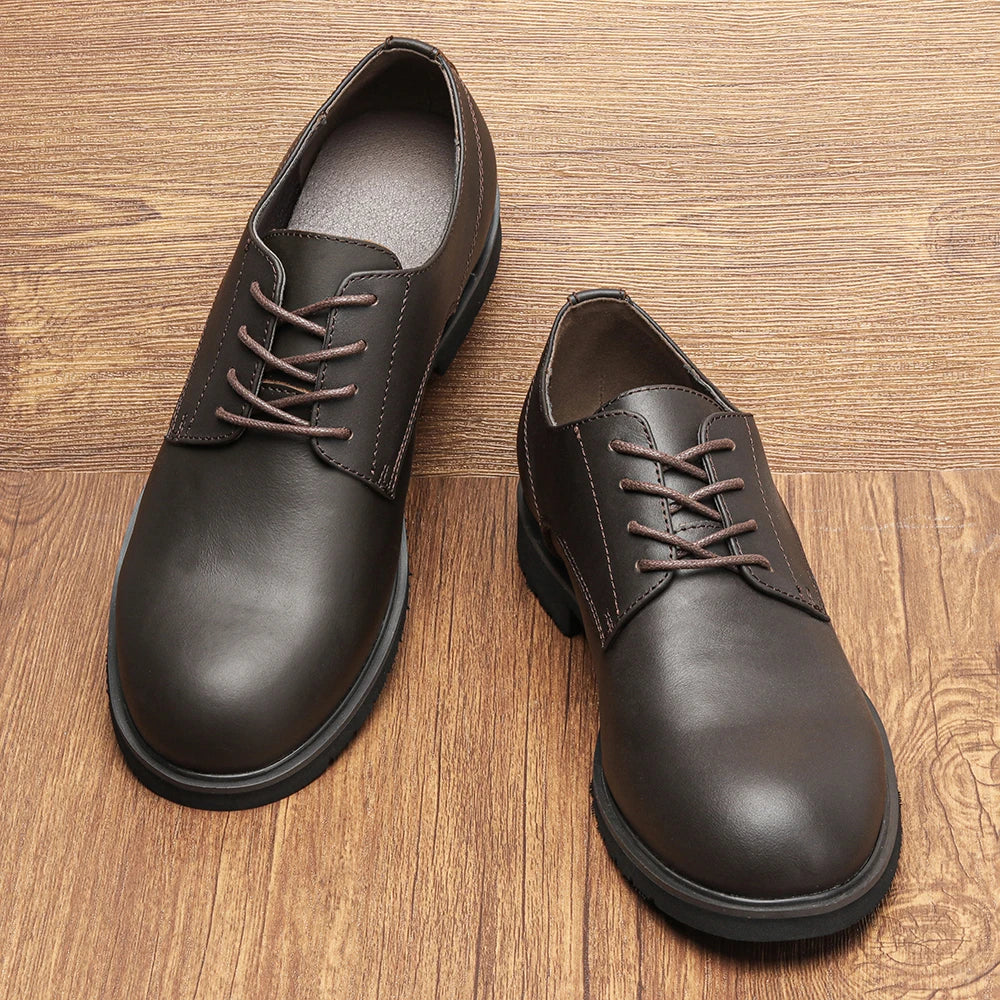 Riolio Genuine Leather Men Derby Shoes Ultralight Comfortable Fashion Men Casual Shoes Black Men Leather Shoe