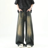 Riolio Men Denim Pants Old Blue Washed Male Jeans Straight Casual Menwear Loose Wide Leg Trousers New Fashion Korean High Street Denim
