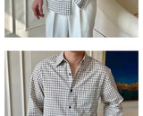 Riolio  New American Retro Men Shirts Light Luxury Textured Lapel Plaid Long Sleeve Cardigan Leisure Trendy Premium Check Blouse M-2XL