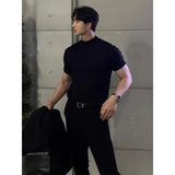 Riolio Men's Summer T-shirt Small Neckline Slim Short Sleeves Muscle-looking Suit Inner Wear Foreign Trade Cross-border Wholesale