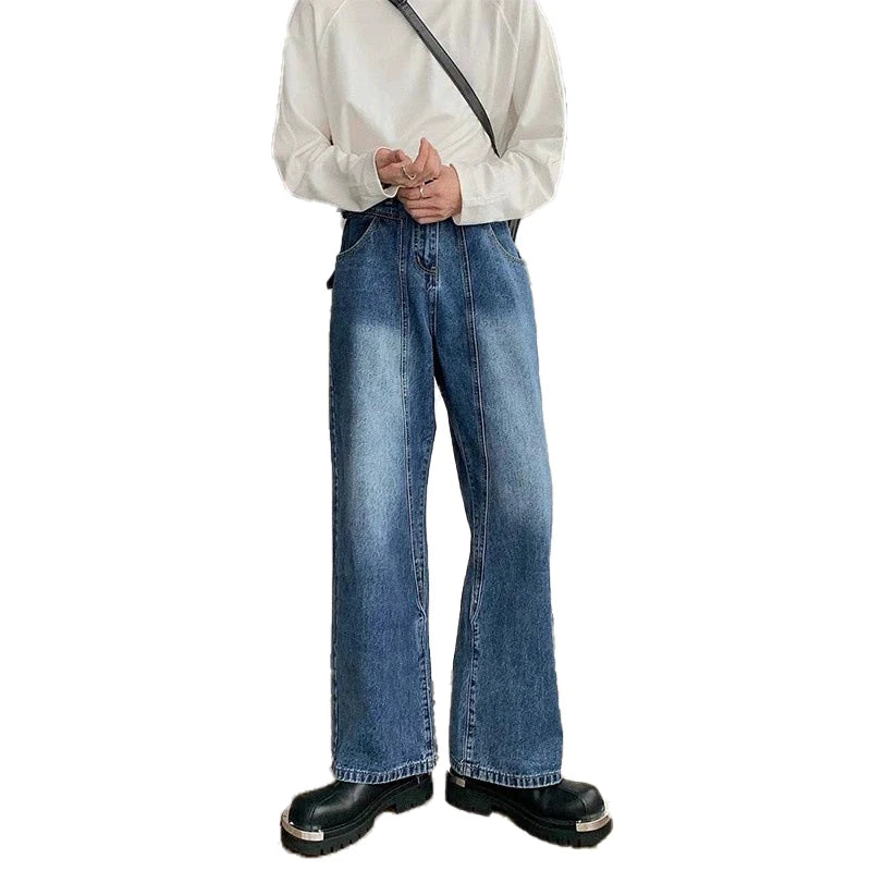 Riolio New Korean Cleanfit Male Jeans Luxury Naples High Waist Wide Legs Denim Pants Fashion Solid Color Retro Premium Elegant Trousers