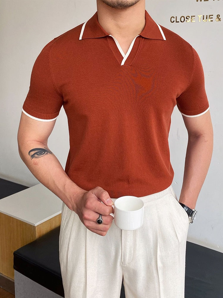 Riolio Summer Men Fashion Polo Shirts Short Sleeve Turn-down Collar Patchwork Casual Polos Mens Clothing Male Tops Pullover Streetwear
