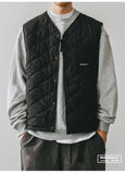 Riolio Cotton-layered Fashionable Vest Men with Autumn Winter Simple Casual Light Heated Inner Vest Cardigan Work Vest Top Aesthetic
