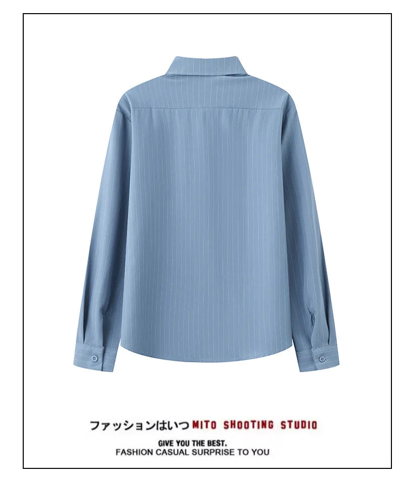 Riolio  New Naples Business Men Shirts Light Luxury Textured Lapel Striped Long Sleeve Cardigan Leisure Premium Commuter Blouse S-4XL