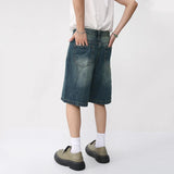 Riolio Summer Denim Shorts Men's Loose Korean Style Retro Short Jeans Fashion Washed Casual Knee Length Pant New Streetwear