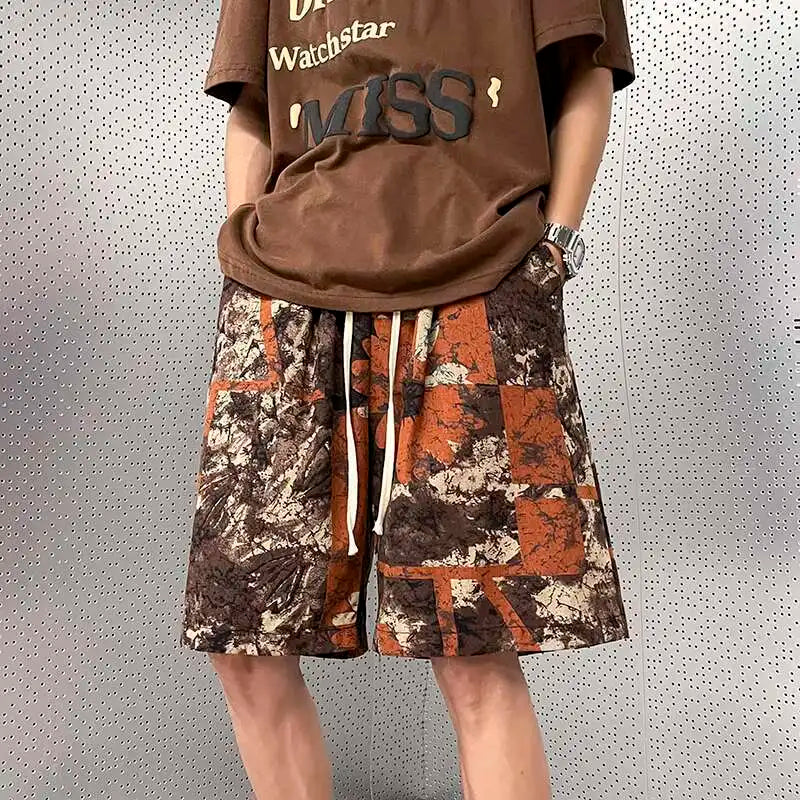 Riolio Summer Flower Shorts Men Fashion Retro Printed Shorts Men Streetwear Hip-hop Loose Beach Shorts Mens Knee Length Pants M-3XL