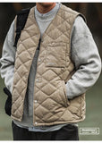 Riolio Cotton-layered Fashionable Vest Men with Autumn Winter Simple Casual Light Heated Inner Vest Cardigan Work Vest Top Aesthetic
