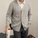 Riolio New Men Luxury Knitted Cardigan Jacket Fashion V Neck Button Sweater Long Sleeve Streetwear Leisure Premium Coat Autumn Knitwear