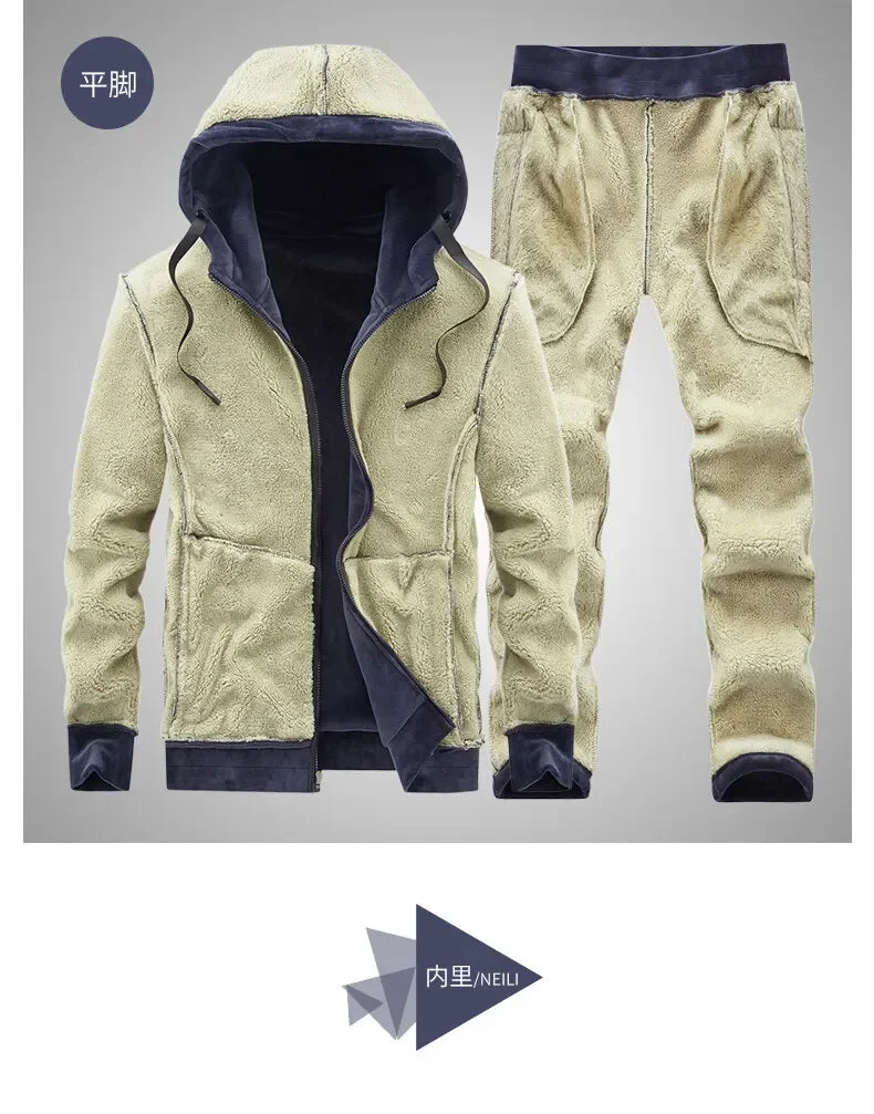 Riolio Hooded Sweat shirt+Pant 2-piece Sets Men Set Sports Suit Fleece Thickened Sportswear Casual Men Tracksuit Winter male Tracksuit