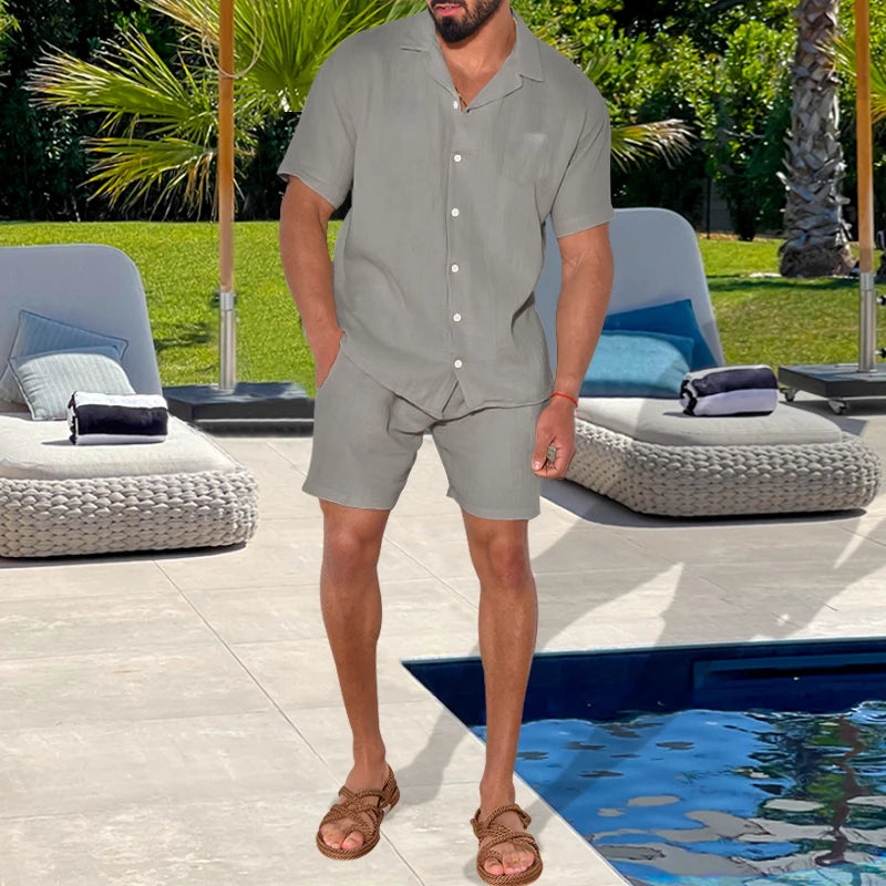 Riolio Summer Casual Fashion Suit For Men Lightweight Comfortable Lapel Short-sleeved Shirt Shorts Two-piece Sets Men's Clothing