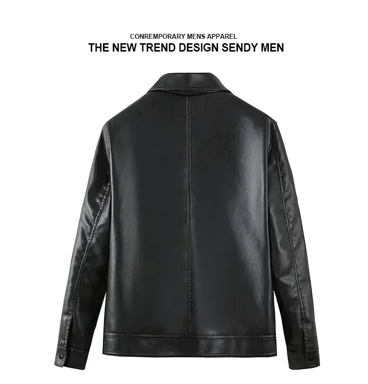 Riolio Windproof Stand Collar Zipper Cardigan Leather Jacket Motorcycle Leather Coat PU Leather Business Leather Jackets Men's Fashion