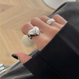 Riolio New Trendy Silver Color Rings Women Accessories Elegant Simple Smooth LOVE Heart Party Jewelry Birthday Gifts