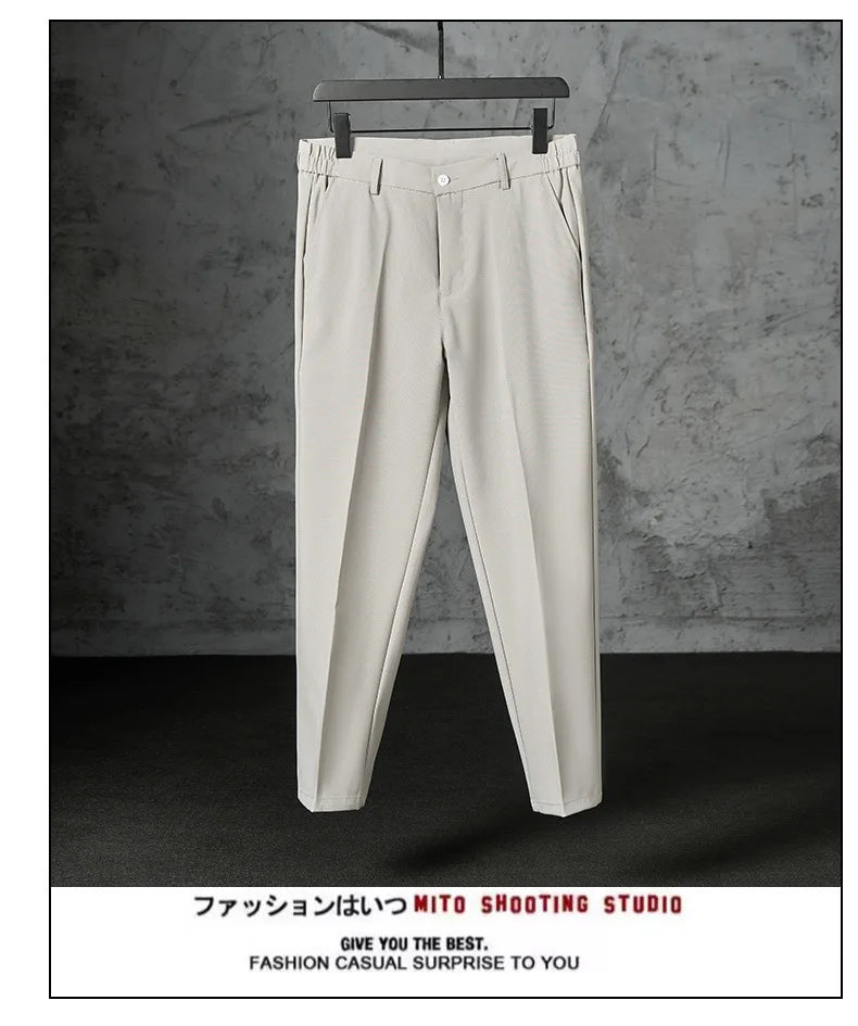 Riolio New Fashion Male Suit Pants Light Luxury Draped Cropped Button-down Business Casual Pants Premium Slim-fit Elegant Dress Trouser