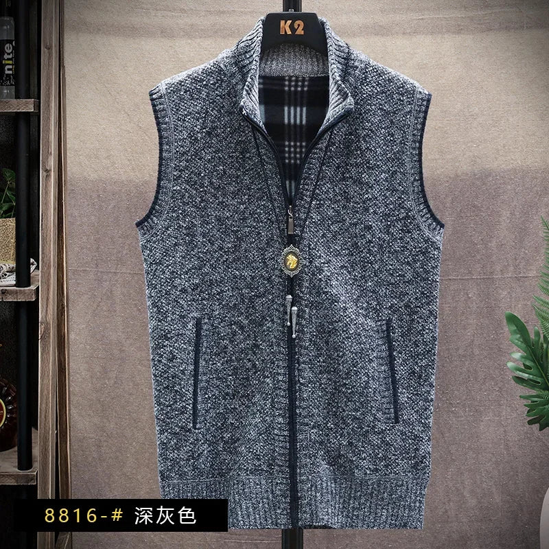 Riolio Atutumn and Winter New Men's Sweater Cardigan Knitting Vest Dailywear Warmth Thickened Zipper Jacket Waistcoat Male Streetwear