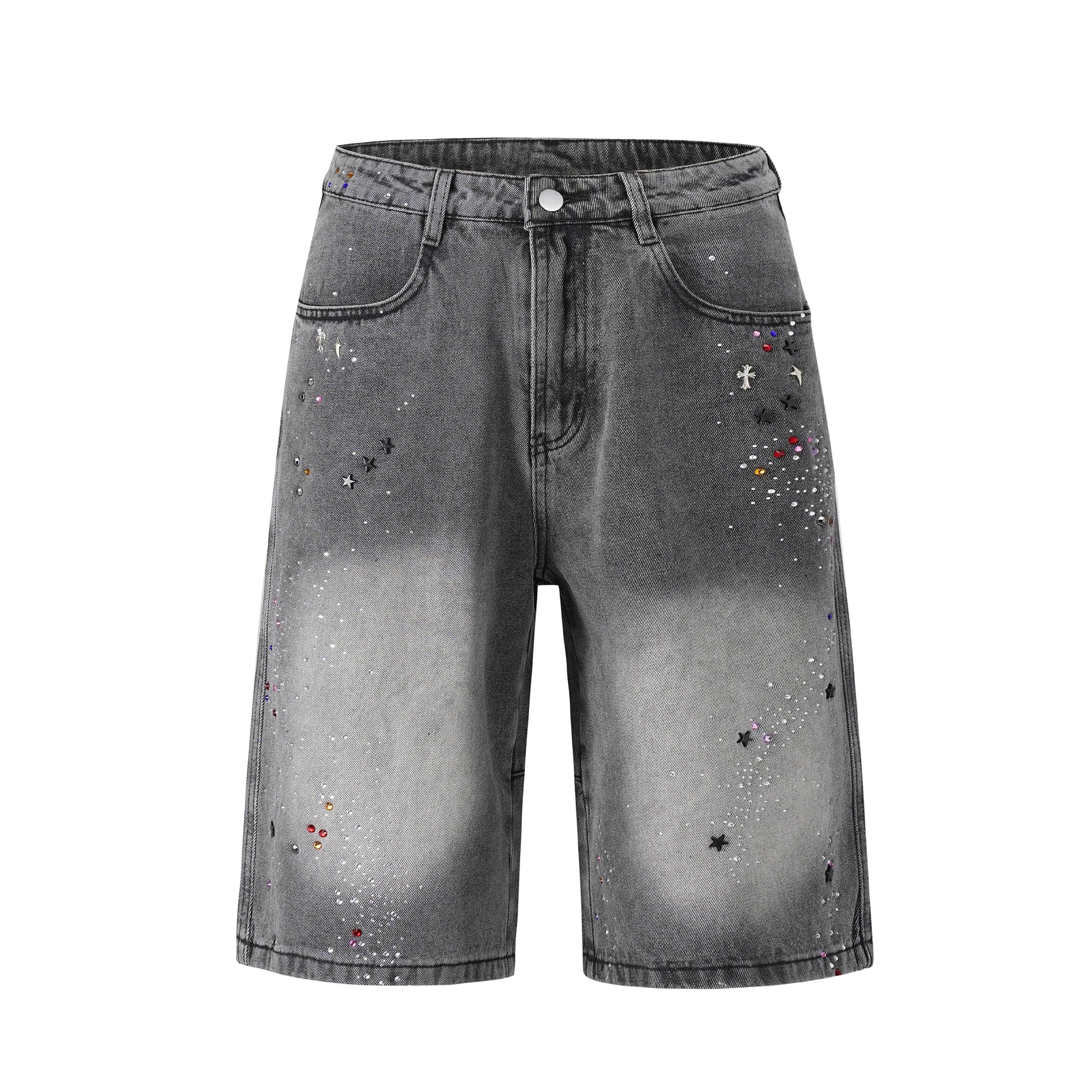 Riolio Full Rhinestone Print Washed Blue Baggy Jeans Mens and Women Ropa Hombre Streetwear Solid Casual Denim Trousers Loose Cargos