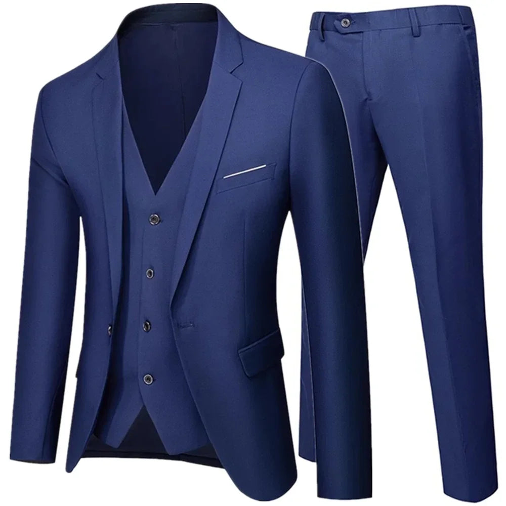 Riolio Business Suit Jacket Coat Blazers Trousers Waistcoat Men Wedding Three Pieces Pants Vest Large Size Professional Dress 3 Pcs Set