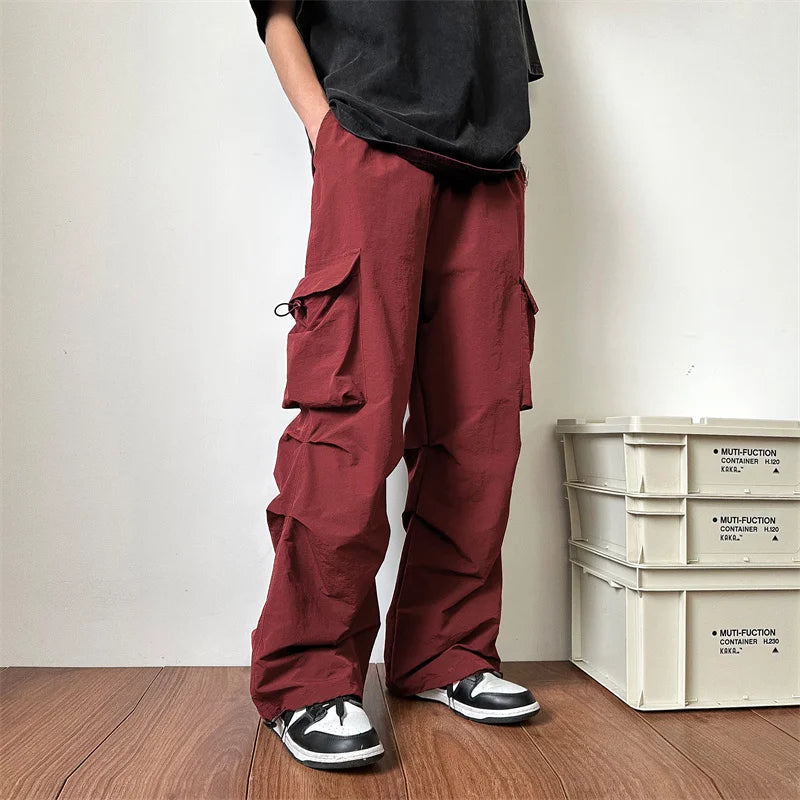 Riolio Summer Thin Pants Men Fashion Pocket Cargo Pants Men Japanese Streetwear Hip-hop Loose Straight Pants Mens Oversized Trousers