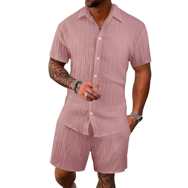 Riolio European and American men's summer leisure sports suit cross-border trend loose breathable short-sleeved shirt