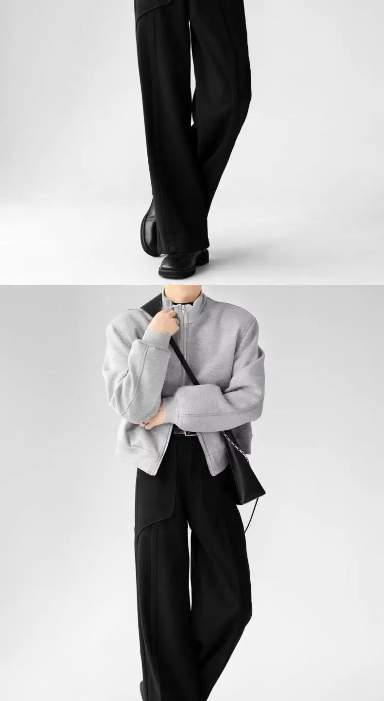 Riolio Korean Elegant Pants Fake Pocket Decoration Wide-leg Pants Autumn New American Style Design Sense Spliced Straight Suit Trousers