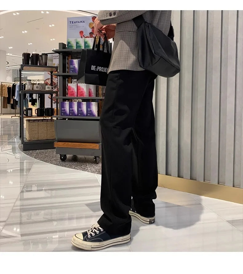 Riolio New Korean Fashion Men Suit Pants Light Luxury Business All-match Straight Slim-fit Casual Trousers Premium Elegant Dress Pants