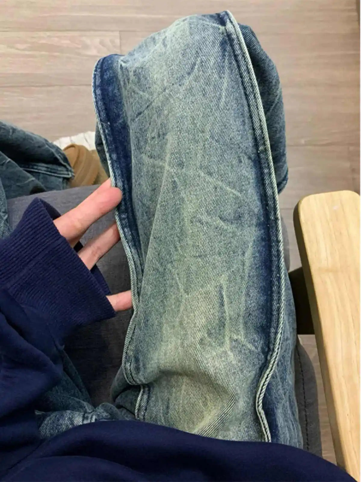 Riolio American Decosition Splicing Retro Blue Denim Pants High Street Hiphop Design Straight Leg Jeans for Teenagers Spring Season