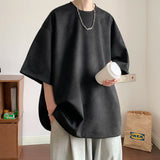 Riolio Summer Casual Short Sleeve T-Shirts Men Suede Loose Solid Round Neck T Shirts Man