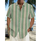 Riolio Fashion new men's shirt Hawaiian shirt geometric print Cuba collar white Hawaiian short sleeve plus size high quality coat